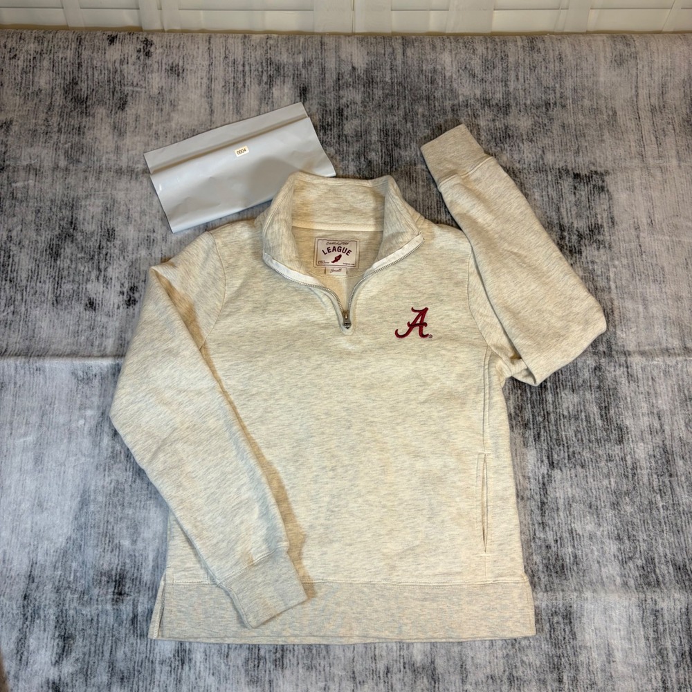 League Alabama Crimson Tide Quarter Zip Sweatshirt Oatmeal Heather Small 0004